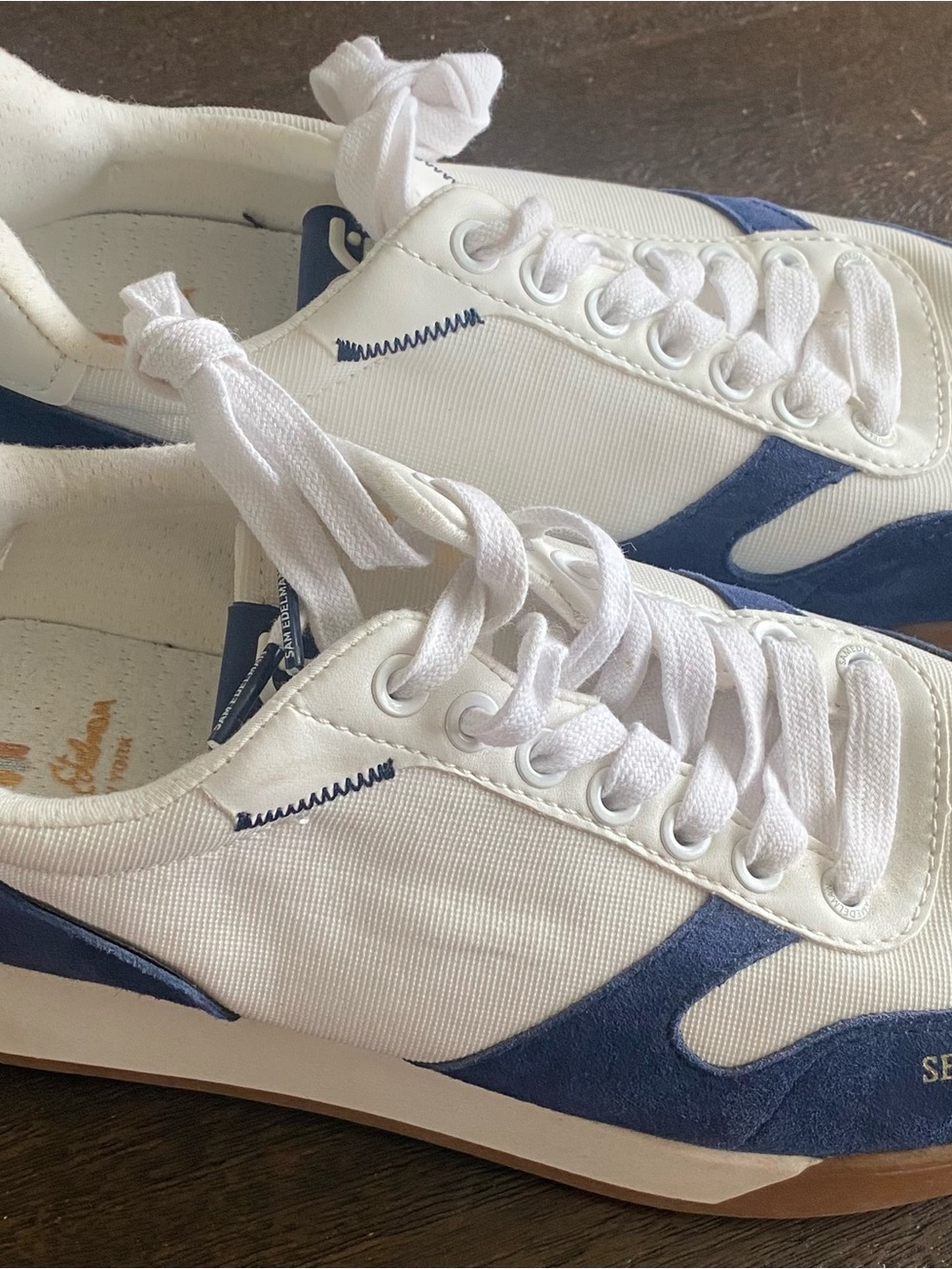 New! Sam Edelman Women’s White and Blue Canvas Sneakers Size 9.5 - Picture 3 of 13